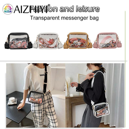 PVC Clear Crossbody Bags for Women Men Stadium Approved Transparent Shoulder Handbag Small Square Phone Bag Outdoor Wallet Purse