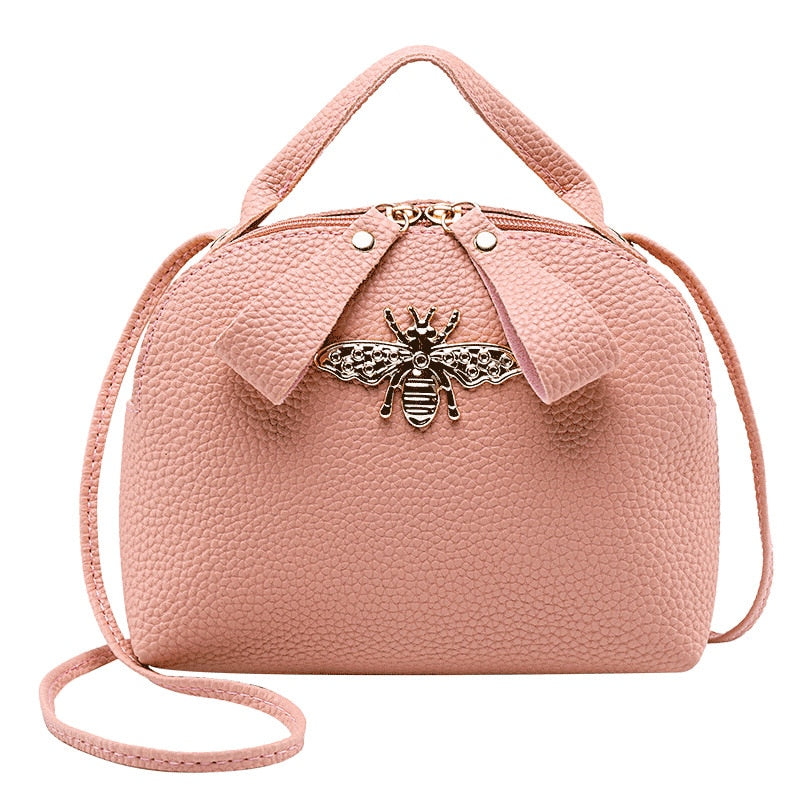 Women Small Handbag Famous Design Fashion Versatile Round Bag Mini Messenger Crossbody Metal Bee Decoration Cute Side Purse