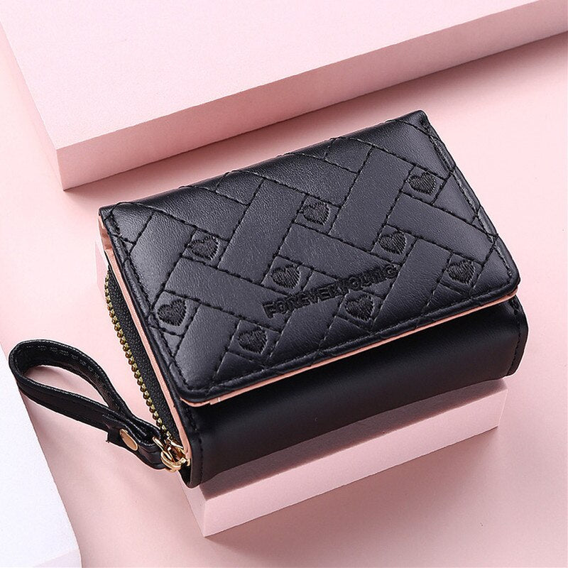 Cute Leather Small Wallet Women Luxury Brands Mini Purse Luxury New Heart Short Pink Wallets for Teen Girls Kids Christmas Gift