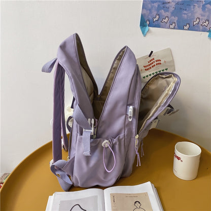 Transparent Pocket Nylon Women Backpack Fashionable Girl Buckled Travel Bag Female Cool Back Pack Student Lady Schoolbag Bookbag