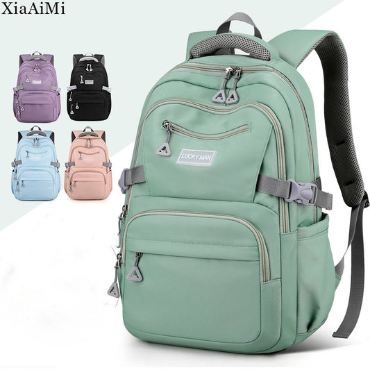 Women&#39;s Backpack Fashion Solid Color Backpack Teenage Girls School Shoulder Bag Waterproof Nylon Bagpack