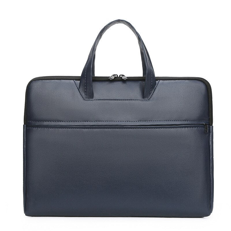 Simple Business Briefcases For Unisex Solid Color PU Leather Soft Handle Two Straps Laptop Bags Office Handbags