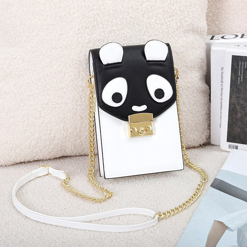 Fashion Cute Cartoon Panda Leather Women Phone Crossbody Bag Brand Leather Female Purse Wallet Handbags Luxury Flap Shoulder Bag