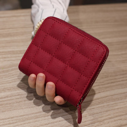 Geestock Fashion Organ Card Holder Wallets for Women Lingge Short    Purse Simple Generous Ladies Zipper Wallet Credit Holders