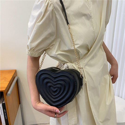 Women Vintage Scrub PU Pure Color Shoulder Bag Female Love Heart Shape Crossbody Bags Casual Small Purse