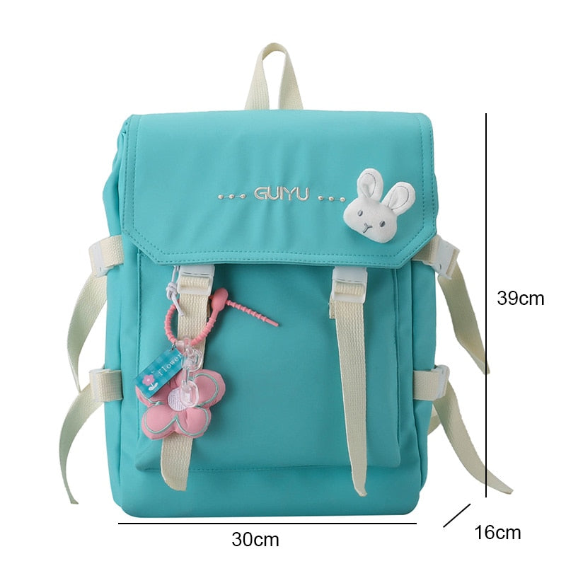 New Korean Letters Embroidery Waterproof Nylon Women Backpack Female Square Portable Travel Bag Teenage Girl Kawaii Schoolbag