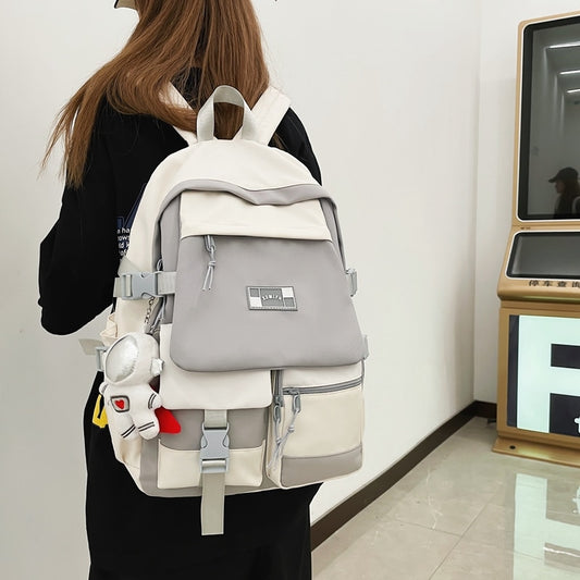 Teenage Girls Laptop Backpack Cute School Bag High Quality Multi Pocket Buckle Backpack Women Patchwork Waterproof Shoulder Bags