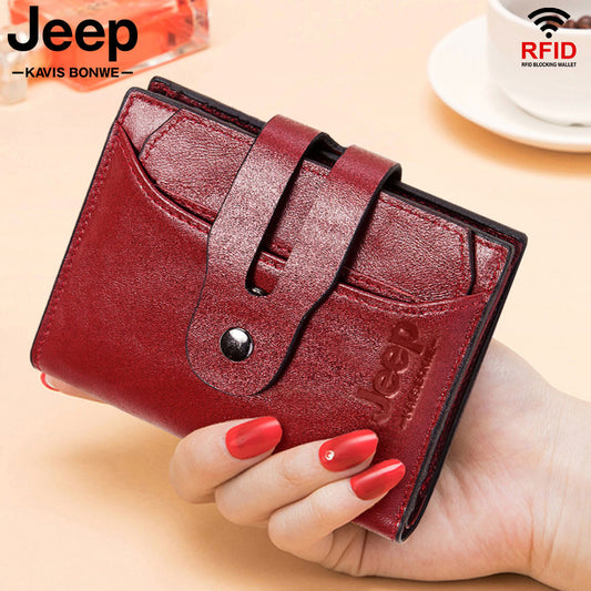 Genuine Leather Wallet for Women RFID Blocking Hasp Credit Card Holder Luxury Designer Multi-card Position Female Clutch Mini