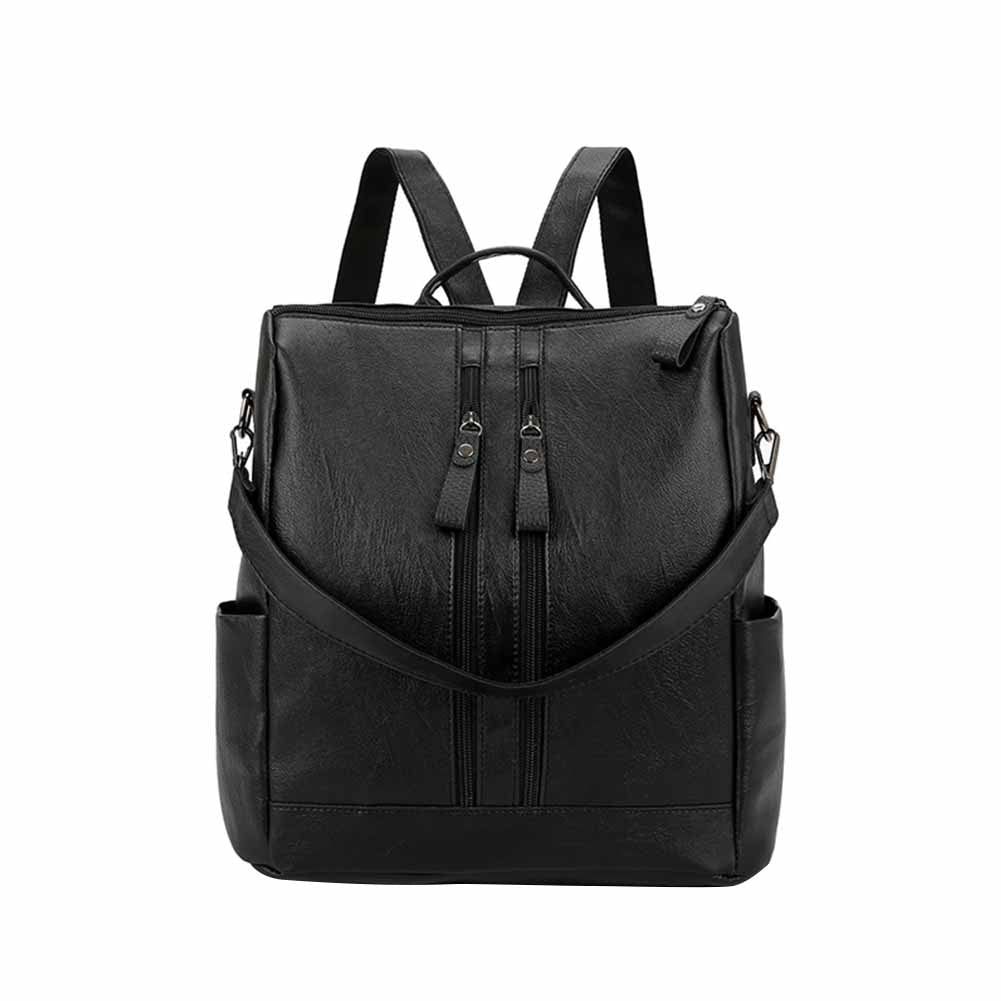 Women&#39;s Fashion Black Leather Backpack Multi-Pocket Large Capacity Soft Leisure Bag for Outdoor Travel