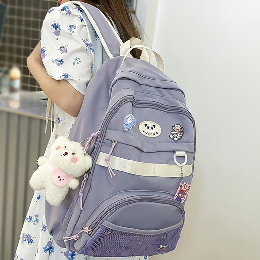 Girl Travel Mesh Kawaii School Bag Trendy Female College Backpack Lady Badge Pin Backpack Fashion Women Cute Laptop Net Book Bag