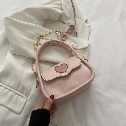 Stylish Women Pure Love Heart Clutch Handbag Ladies Casual PU Leather Shoulder Bag Chic Crossbody Bag for Ladies