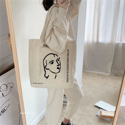 Women Canvas Shoulder Bag Henrimatisse Printing Ladies Casual Handbag Tote Bag Large Capacity Cotton Reusable Shopping Beach Bag