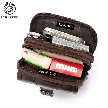 SCHLATUM Men Genuine Leather Waist Pack Fashion Vintage Belt Pouch Multifunction Travel Phone Pouch Bag