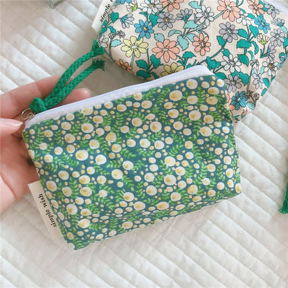 Women Lipstick Makeup Case Cute Small Cosmetic Make Up Bag Mini Cotton Floral Organizer Bags Girl Small Coin Pouch Case Purse