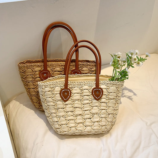 Handmade Straw Totes Bags Women Underarm Bags Large Capacity Summer Beach Woven Handbags Shopping Totes Ladies Shoulder Bags