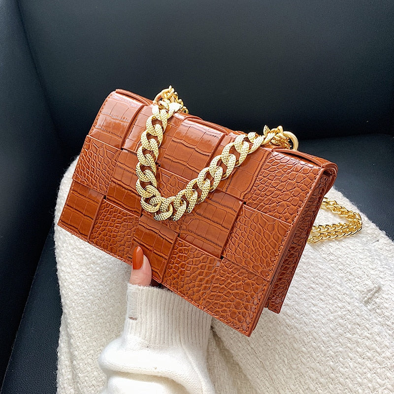 Crocodile Pattern Crossbody Bags Luxury Brand Lady Chain Shoulder Bag Gold Orange Blue Handbag Totes Clutch