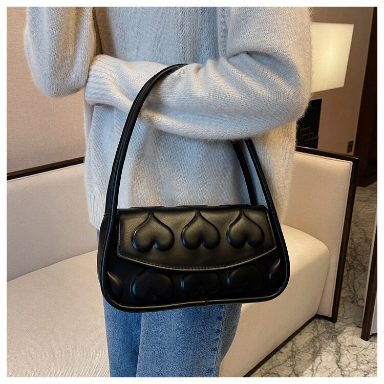 New Style Women Vintage Armpit Shoulder Bag Heart Shape Pattern Ladies Flap  Bag High Quality PU Leather Handbag Purses