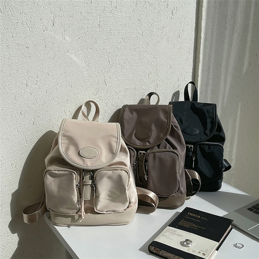 High Quality Nylon Backpacks Students Backpack Large Capacity Button Travel Bag Solid Simple Harajuku Chic Fashion Retro Unisex