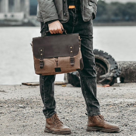 Men Business Briefcase Canvas Messenger Bag 14 inch Laptop Bag  Vintage Shoulder Bag Corssbody Bag Handbag Computer Bag Women