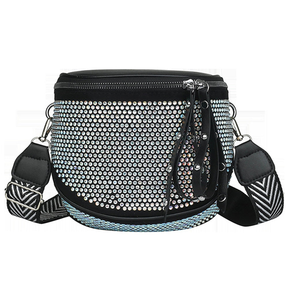 Fashion Women Leather Diamond Shoulder Bag Wide Strap Chest Waist Pack Handbags