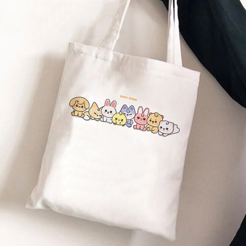 Korean Kpop SKZ00 Tote Bags for Women Portable Shopping Bag Harajuku Street Style Canvas Handbags Kawaii Cute Bolsa Feminina