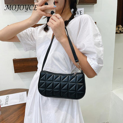 Fashion Women Embossed Geometric PU Leather Shoulder Handbag Checker Pattern  Underarm Bag Casual Ladies Solid Color Small Purse