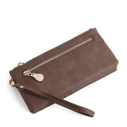 Fashion Women Wallets Dull Polish Leather Wallet Double Zipper Day Clutch Purse Wristlet Portefeuille Handbags Carteira Feminina