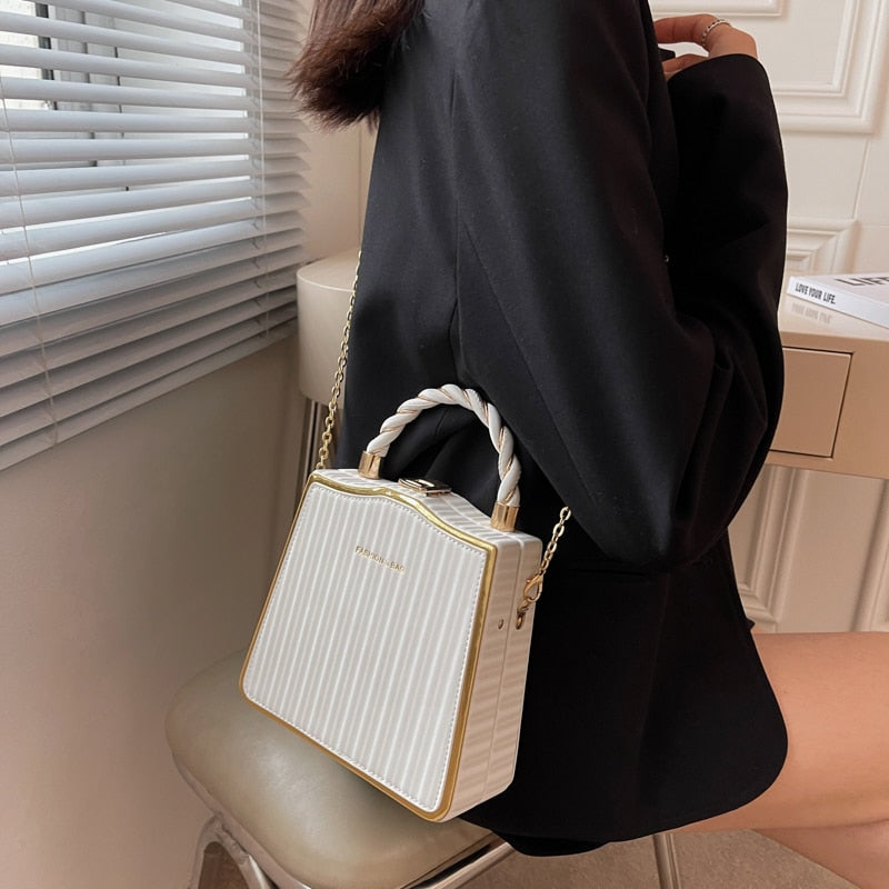 Fashion Designer Metal Square Bag Ladies Small Cell Phone Chain One Shoulder Crossbody Purse Box Evening Print Classical Solid