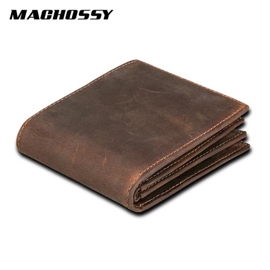 RFID Blocking Men&#39;s Oil Wax Skin Wallet Man Vintage Cow Genuine Leather Wallet Male Handmade Billfold Coin Purse Short Wallet