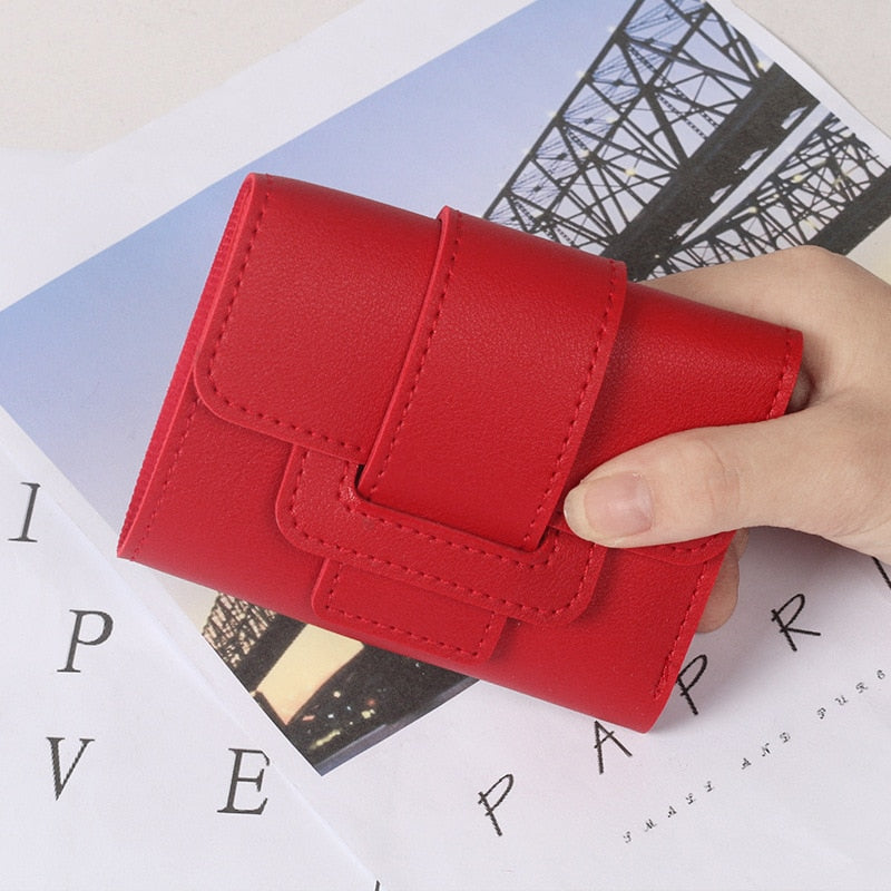 Wallet Women Lady Short Women Wallets Red Color Mini Money Purses Small Fold PU Leather Female Coin Purse Card Holders