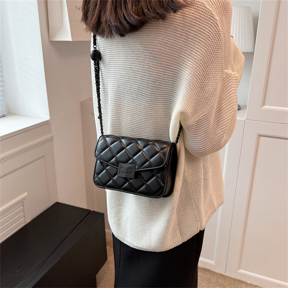 2 Size Women Small PU Leather Flap Bag Designer Luxury Shoulder Crossbody Bags Fashion Lozenge Quilted Lady Purses and Handbags