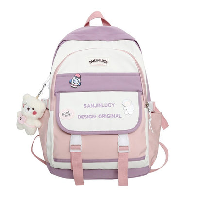 Simple and Lovely Women&#39;s Fashion Backpack Large Nylon Waterproof Large Capacity Badge School Backpack Teenager Backpack Women