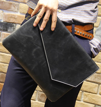 Crazy Horse Pu Leather Men&#39;s Clutches Vintage Men Leather Handbags Casual Wallet Purse Clutch A4 Document Bag Men&#39;s Business Bag