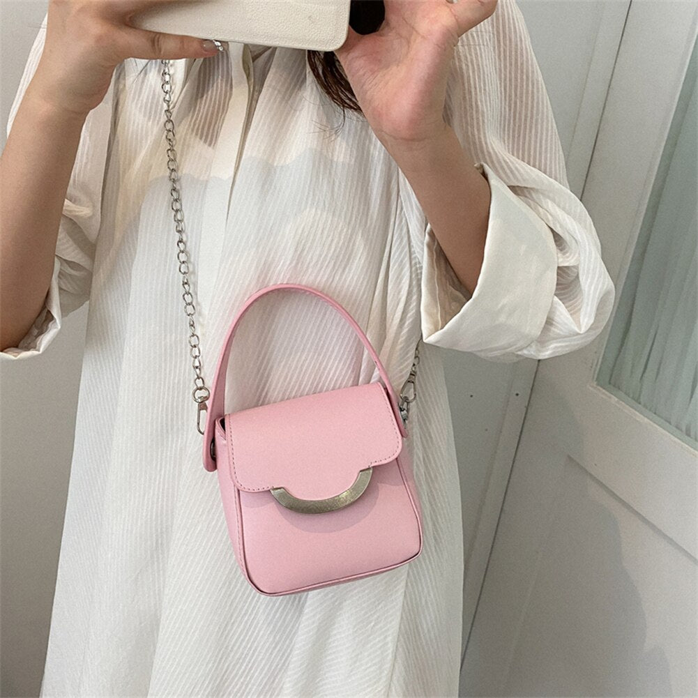 Fashion Solid Shoulder Crossbody Bag Women Leather Chain Small Totes Casual Simple Ladies Handbag Sling Coin Purse