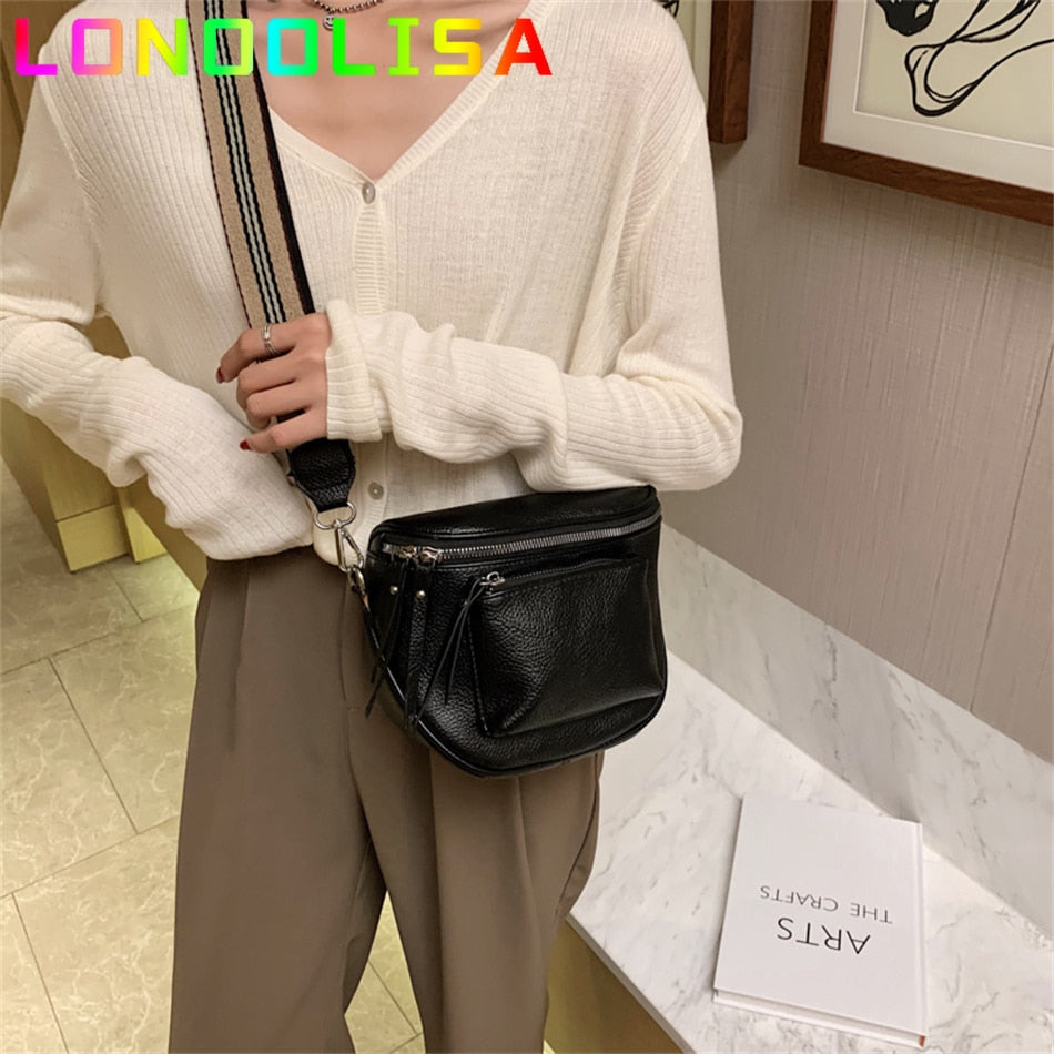 Pu Leather Soft Messenger Bags for Ladies Multi Zipper Wide Shoulder Strap Female Handbags and Purses Female Crossbody Bolsas
