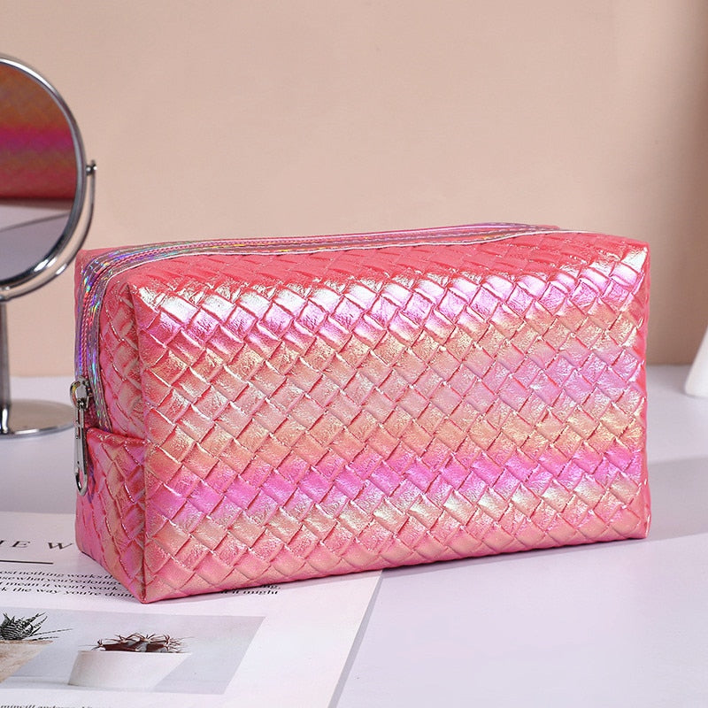 PURDORED 1 Pc Women Laser Color Makeup Bag  Travel Pu Leather Waterproof Cosmetic Bag Organizer Case Make Up Case Necessaries