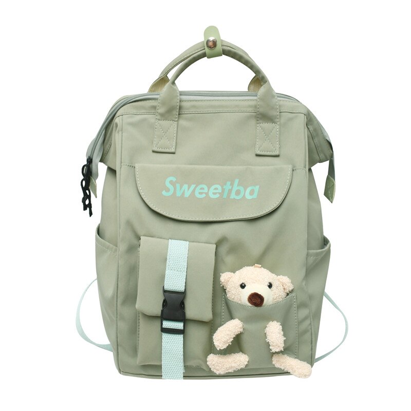 Women Green Laptop Book Bag New Girl Nylon Travel School Bag Kawaii Lady Student Backpack Trendy Female College Backpack Fashion