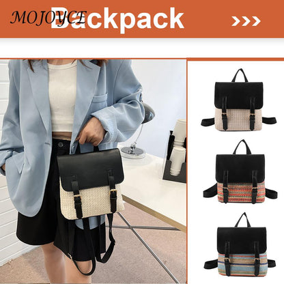 Women Backpacks Straw PU Leather Preppy Style Shoulder Student Girl Multifunctional Small School Backpack Women