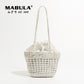 MABULA Leather Plaited Hollow Shoulder Bags For Women Summer Beach Casual Vacation Bucket Totes Top Handle Handbags Female Purse