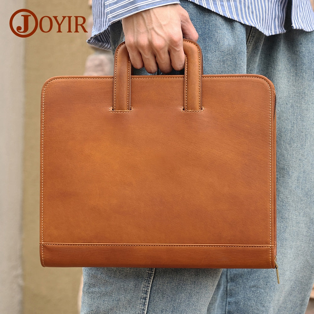 JOYIR Crazy Horse Leather Briefcase Portfolio Case Men Multi Pocket Padfolio Cover Bussiness Document A4 Organizer Tablet Holder