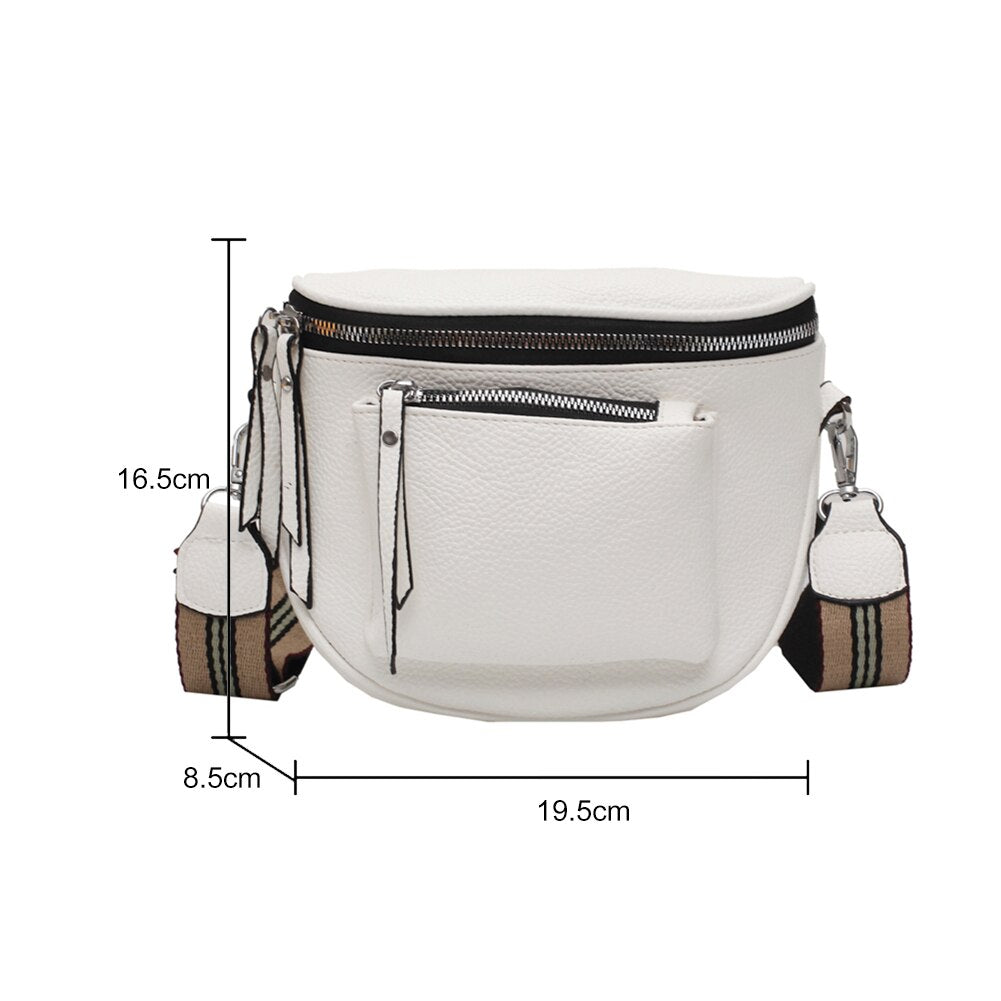 Fashion Saddle Shoulder Crossbody Bag Women Soft Leather Casual Chest Belt Packs for Ladies Outdoor Shopping Travel