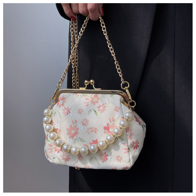 Lace Flowers Ladies Evening Bags For Women Wedding Party Handbag Vintage Bohemia Clutch Purses Metal Frame Clip Shoulder Bag