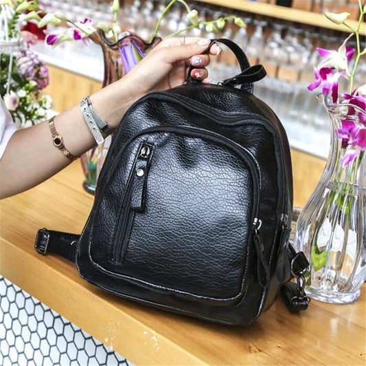 LKEEP Fashion PU Leather Women Backpack Female Black Backpacks Small Zipper Bags Student Backpack Solid Rucksack For Girls