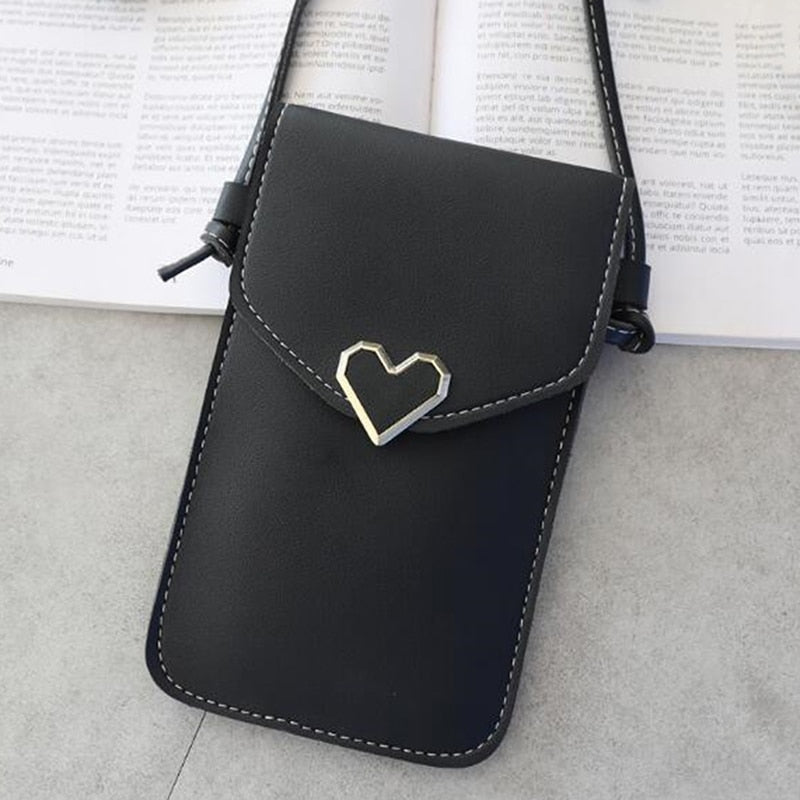 Phone Shoulder Bag For Women Transparent Coin Purse Heart Shape Hasp Crossbodybag Cute Female Mobile Pouch Bags