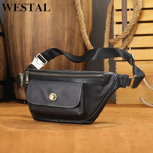 WESTAL Men&#39;s Genuine Leather Waist Bag Men&#39;s Chest Bag Crossbody Bags for Men Male Fanny Pack Belt Bag Travel Waist Packs