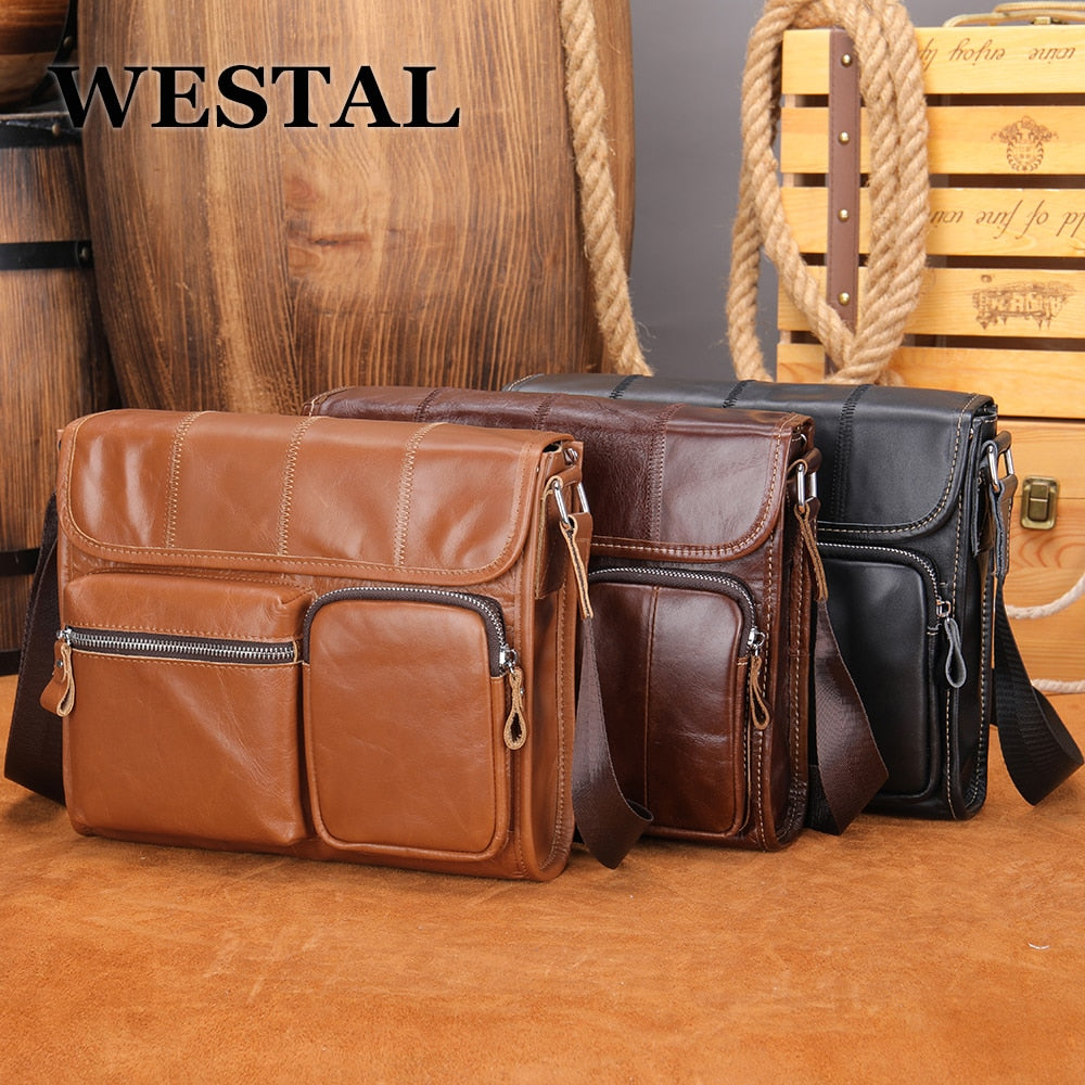 WESTAL Genuine Leather Men&#39;s Bag Business Men Executive Briefcase Male Messenger Crossbody Bag For 14 Inch Laptop A4  Document