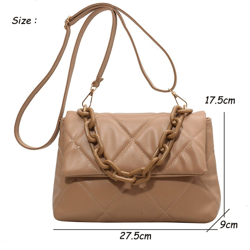 Soft PU Leather Crossbody Bags for Women Embroidery Thread Flap Bag Luxury Branded Trending Chain Shoulder Handbags Purse