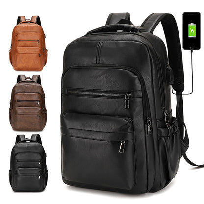 Hi-Q Men Backpack PU Leather Bagpack Large Laptop Backpacks Male Mochilas Casual Schoolbag For Teenagers Boys Brown Black