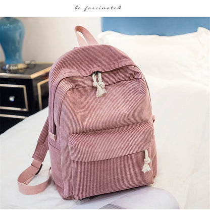 Fashion Woman Mini Simple Corduroy Backpacks Campus Style Knapsack Capacity Double Shoulder Bag School Corduroy Backpack