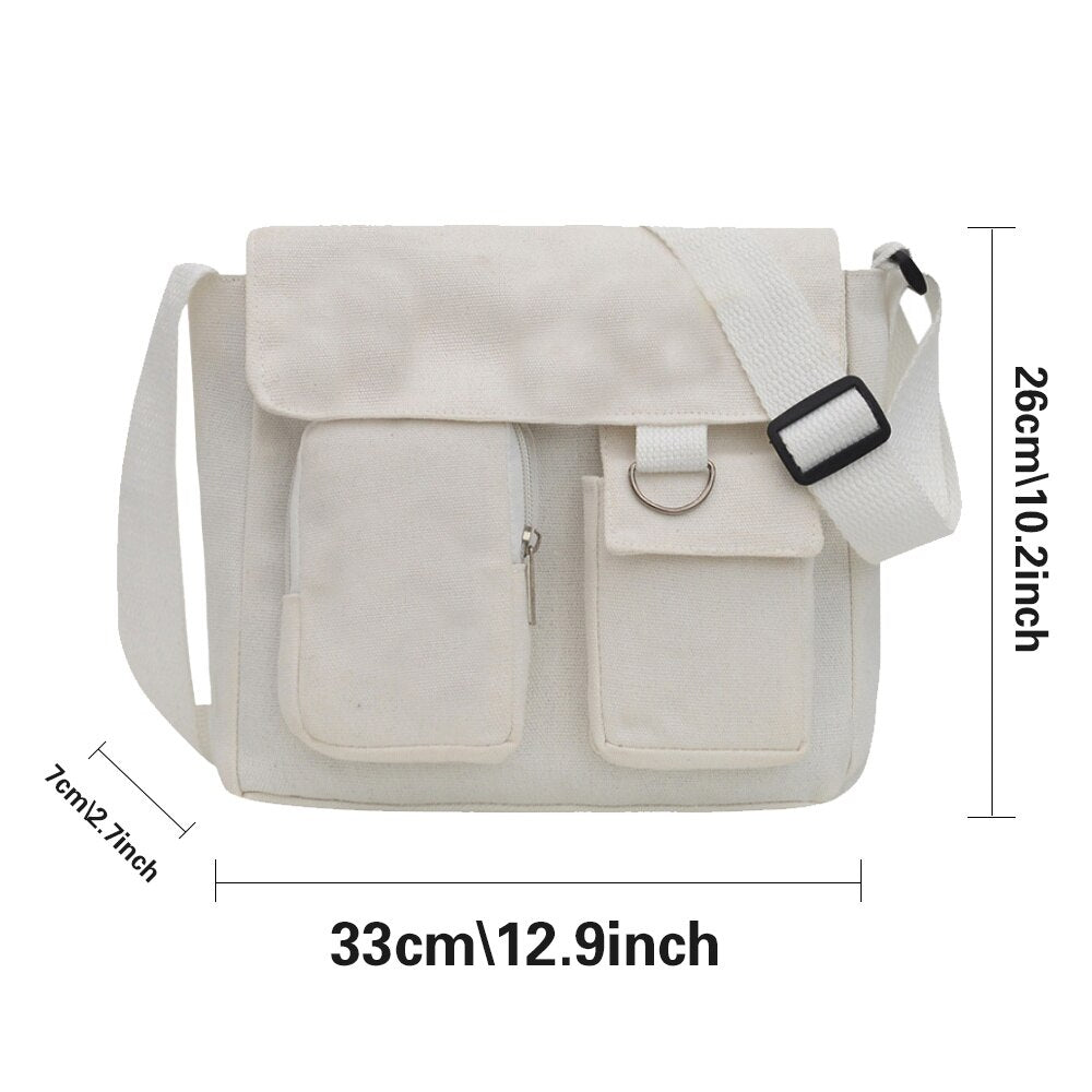 Crossbody Bags Women Canvas Youth Fashion Large Capacity Diagonal Ladies Shoulder Bag Solid Color Harajuku All-match School Bag